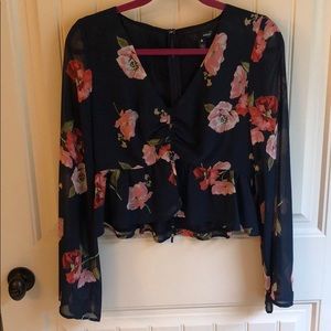 Sheer long sleeve cropped blouse